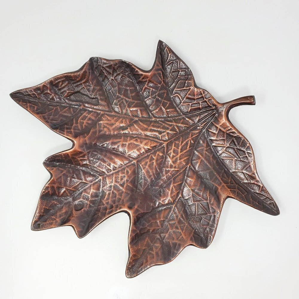 Brass Etched Trinket Maple Leaf Tray Plate Dish